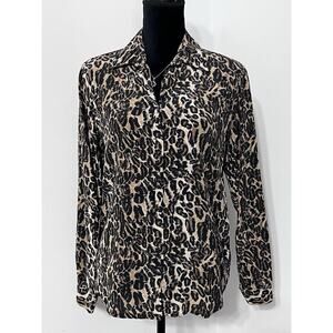 Vtg 90s Womens 100% Silk Leopard Print Button Up Blouse Top Sz 8 Medium Cheetah